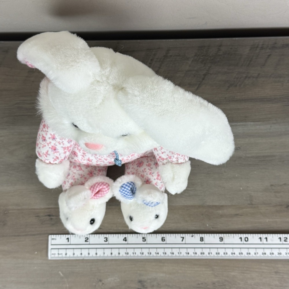 Vtg Rabbit Plush Deluxe Playthings Gingham Plaid Ears Bunny Slippers Pajamas 90s - Picture 11 of 11
